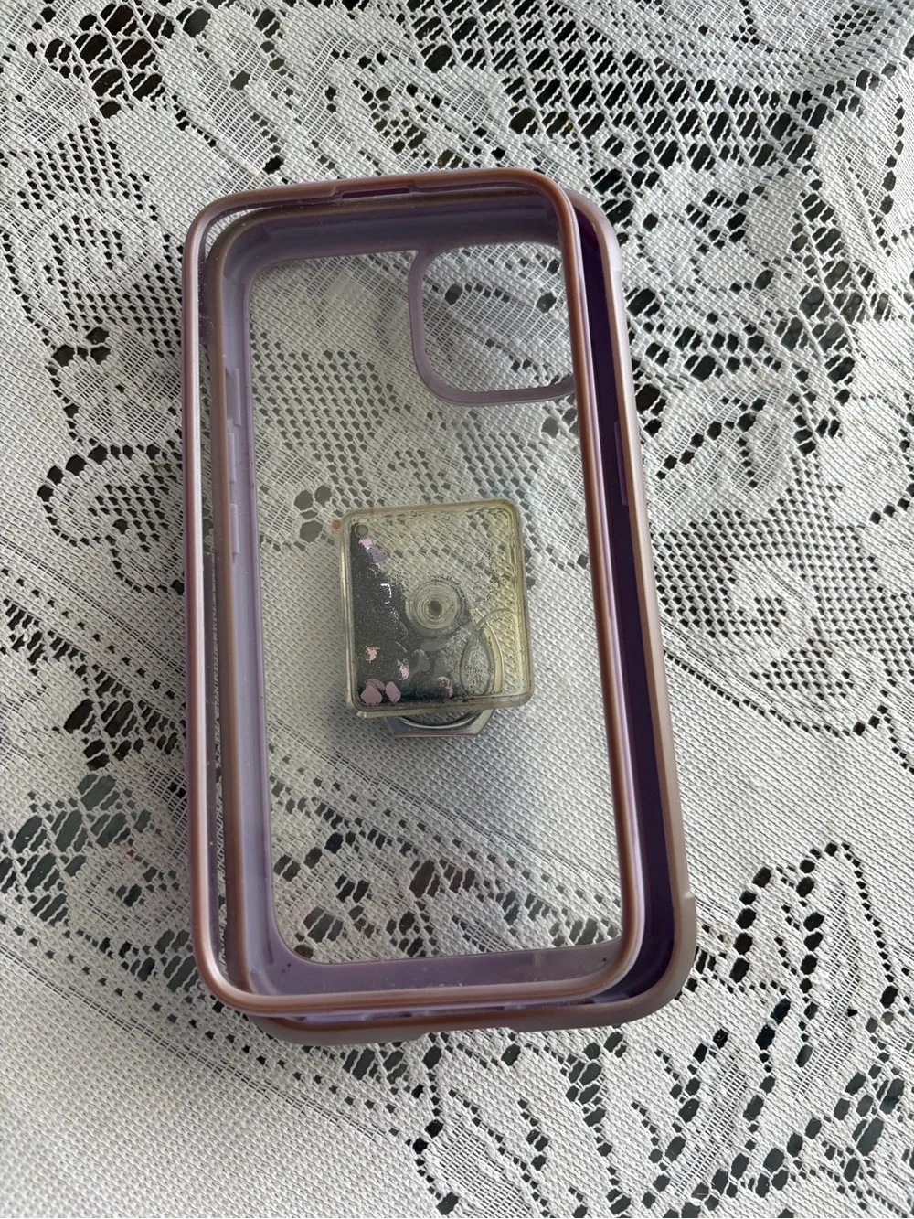 Clear Phone Case with Lavender Bumper and Ring Holder